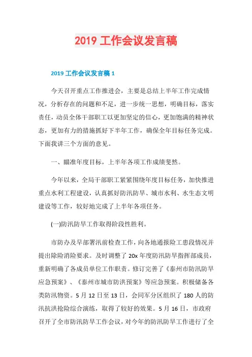 2019工作会议发言稿