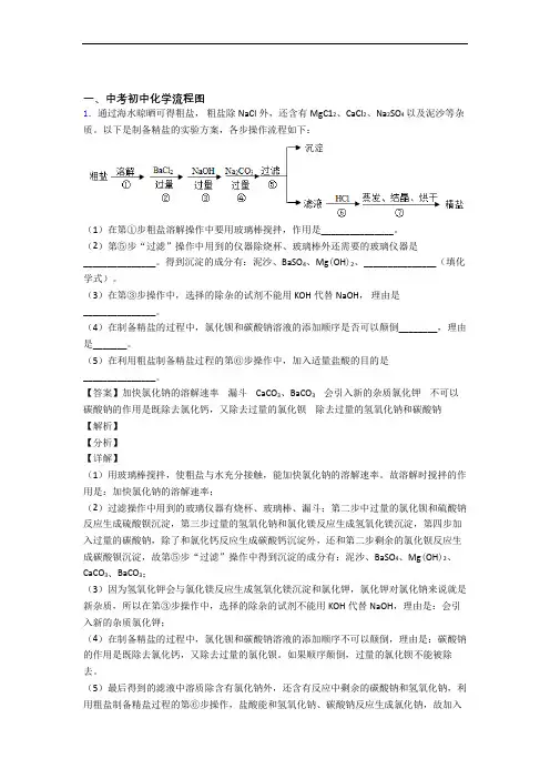 中考化学流程图综合经典题含详细答案
