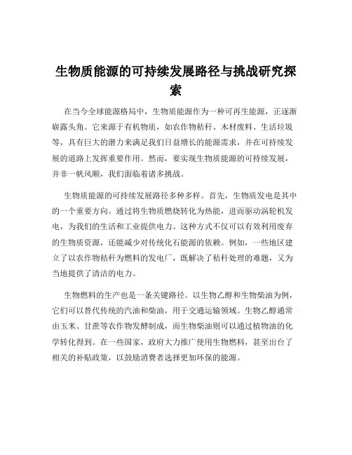 生物质能源的可持续发展路径与挑战研究探索