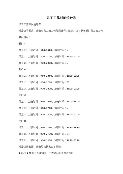 员工工作时间统计表