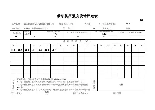 砂浆抗压强度统计评定表2016