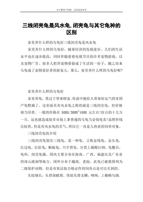三线闭壳龟是风水龟,闭壳龟与其它龟种的区别