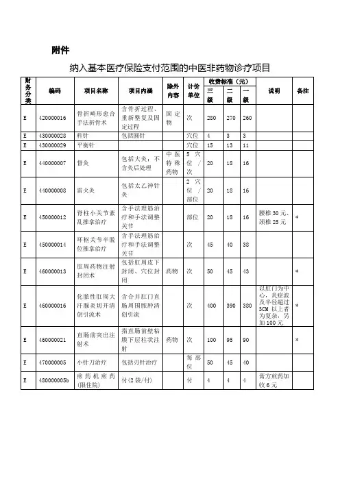 纳入医疗保险支付范围的中医非诊疗项目