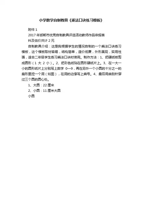 小学数学自制教具《乘法口诀练习模板》
