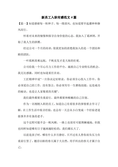 新员工入职有感范文4篇