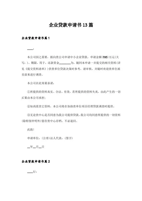 企业贷款申请书13篇