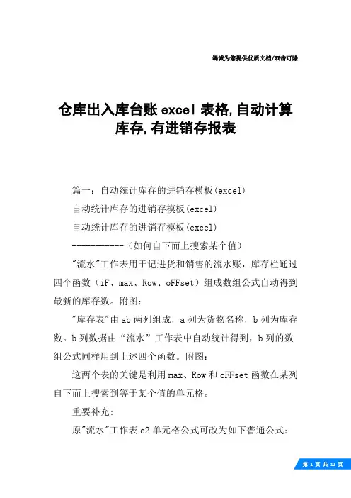 仓库出入库台账excel表格,自动计算库存,有进销存报表