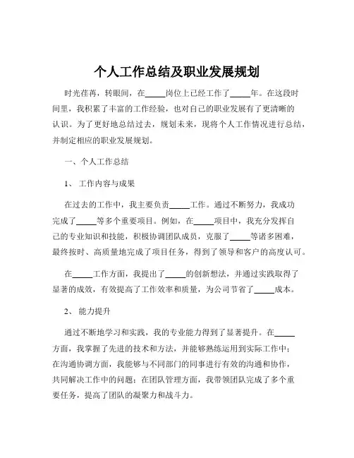 个人工作总结及职业发展规划
