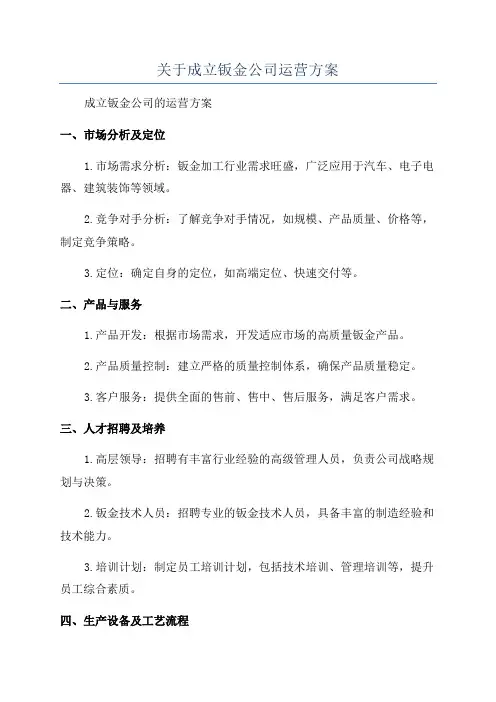 关于成立钣金公司运营方案