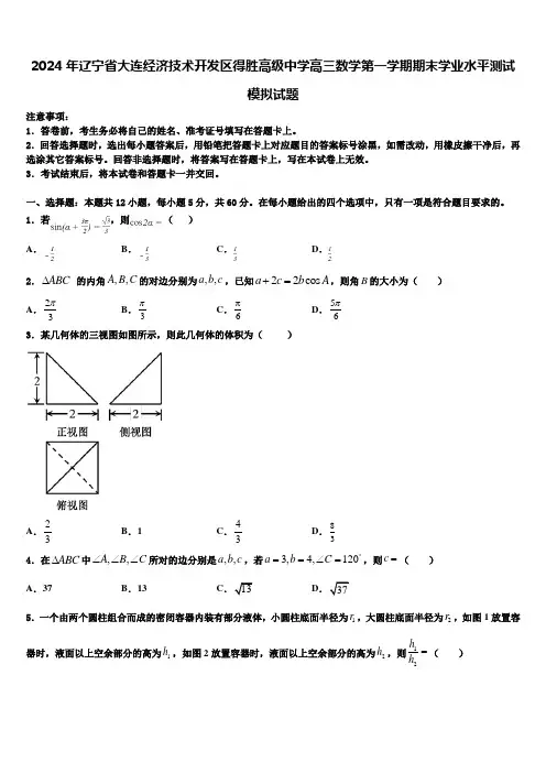 2024年辽宁省大连经济技术开发区得胜高级中学高三数学第一学期期末学业水平测试模拟试题含解析
