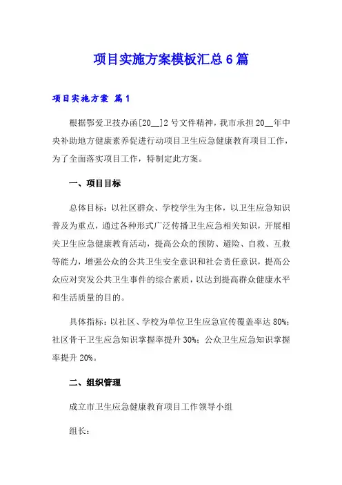 项目实施方案模板汇总6篇