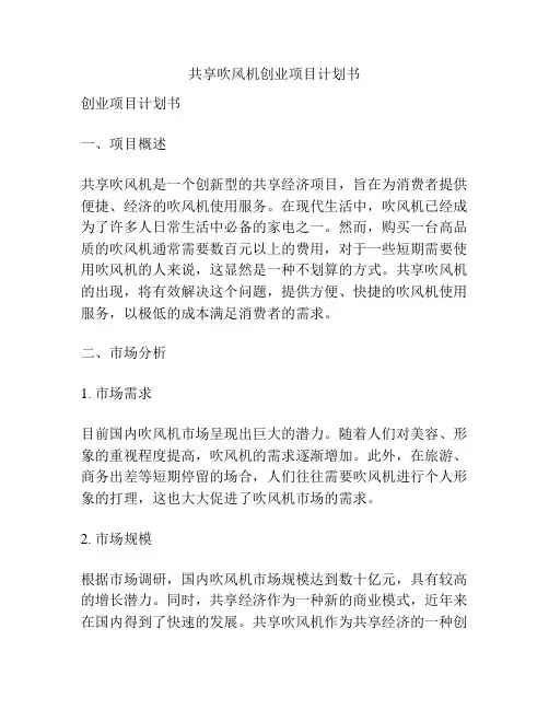 共享吹风机创业项目计划书