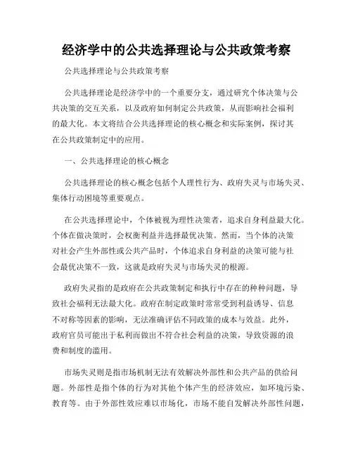 经济学中的公共选择理论与公共政策考察