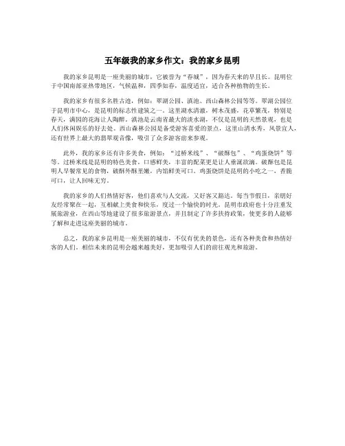 五年级我的家乡作文：我的家乡昆明