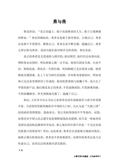勇与畏_高中作文_10