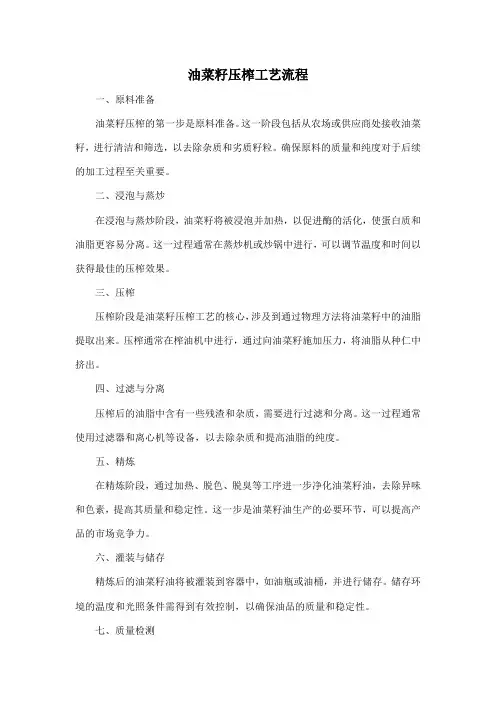 油菜籽压榨工艺流程