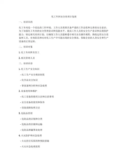 化工车间安全培训计划表