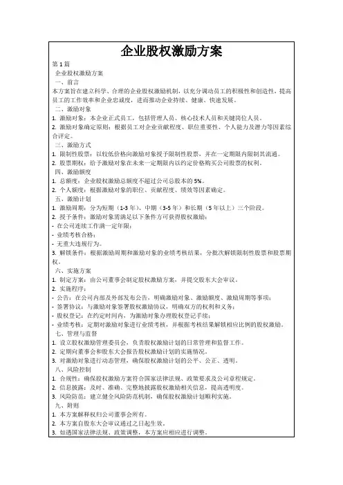 企业股权激励方案