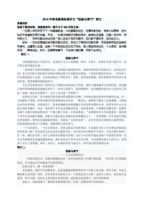 2013年高考“经验与勇气”例文