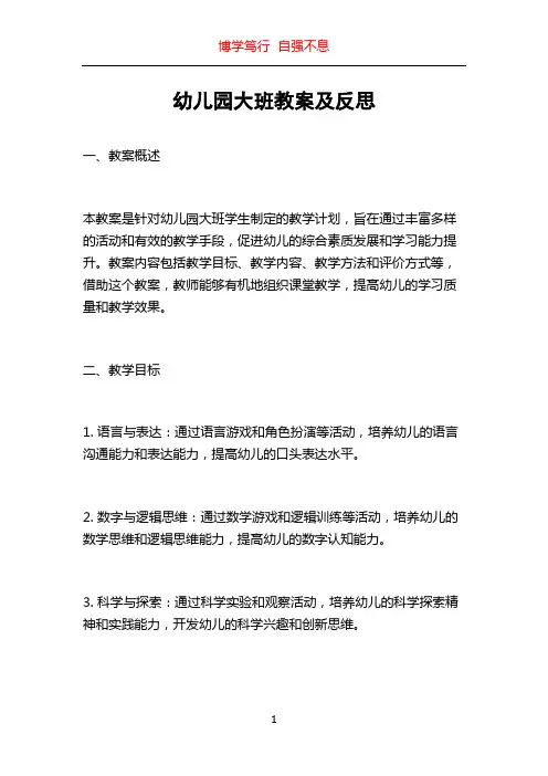 幼儿园大班教案及反思
