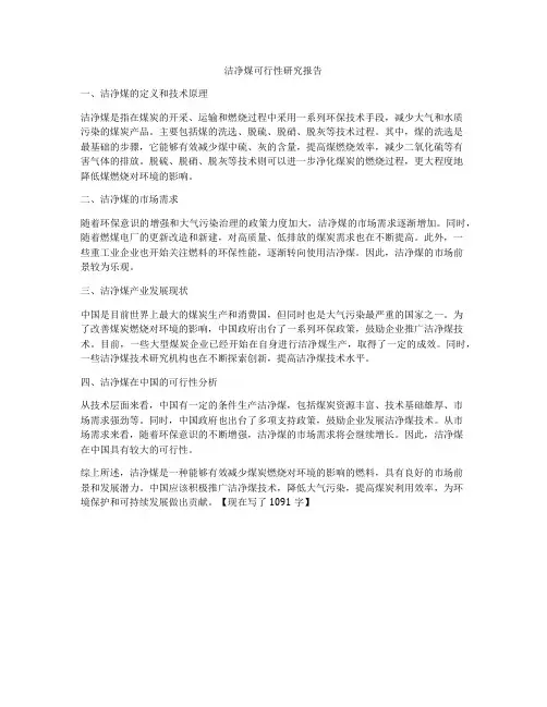 洁净煤可行性研究报告