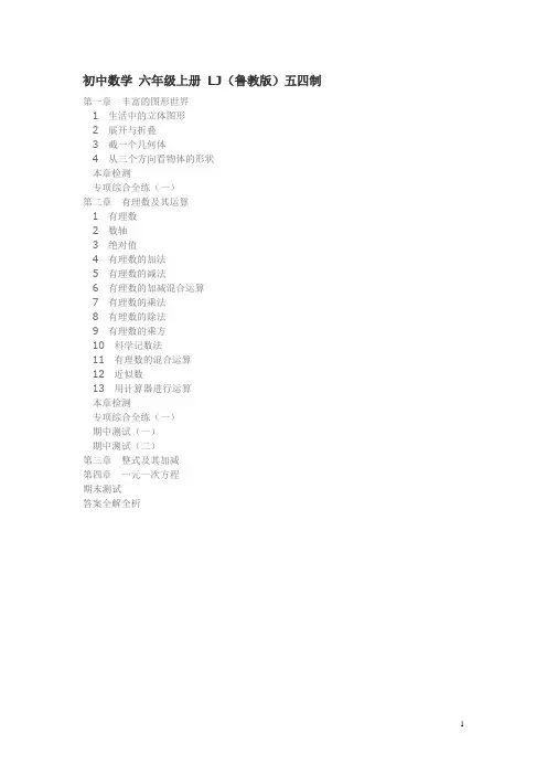 初中数学 六年级上册 LJ