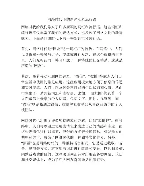 网络时代下的新词汇及流行语