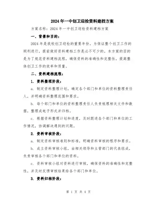 2024年一中创卫迎检资料建档方案