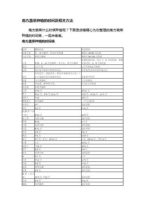 南方蔬菜种植的时间及相关方法