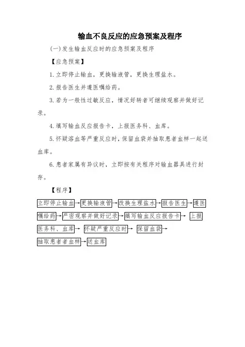 输血不良反应应急预案