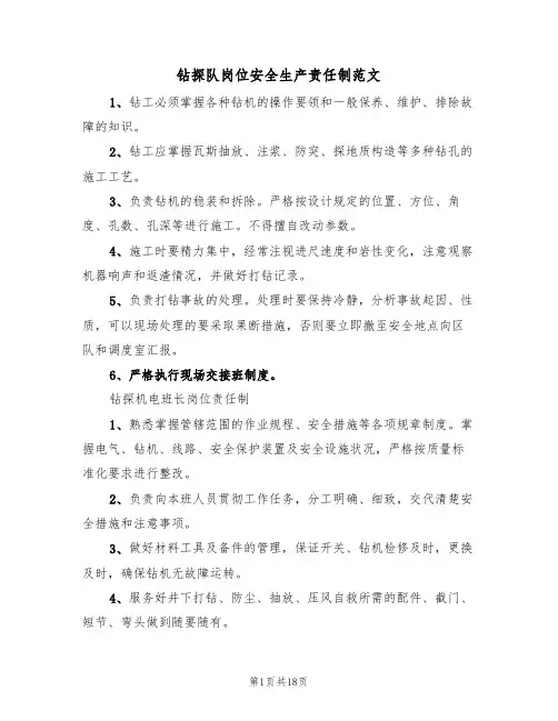 钻探队岗位安全生产责任制范文(5篇)