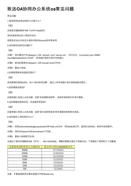 致远OA协同办公系统oa常见问题