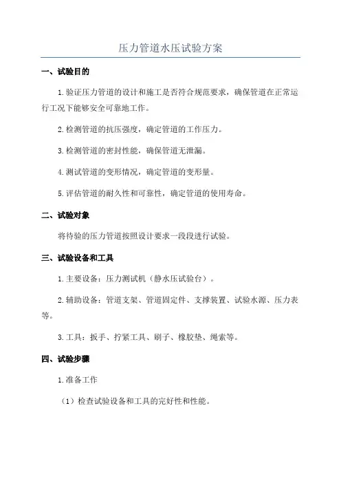 压力管道水压试验方案