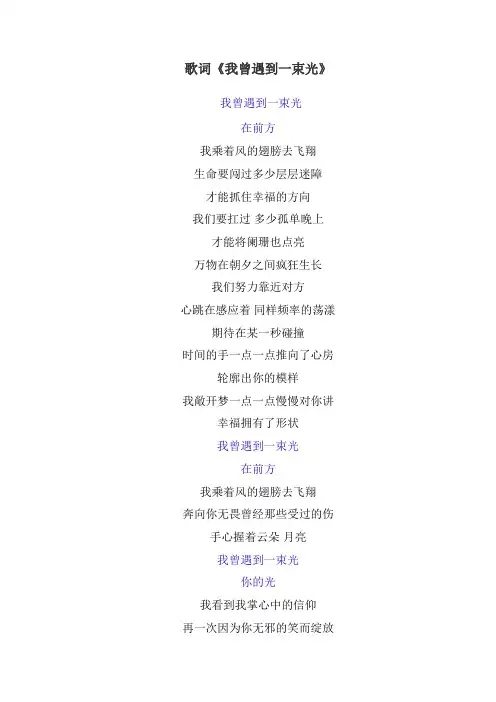 歌曲《我曾遇到一束光》歌词-(完美打印)