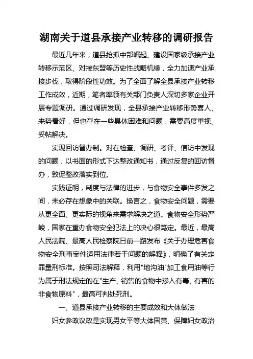 湖南关于道县承接产业转移的调研报告