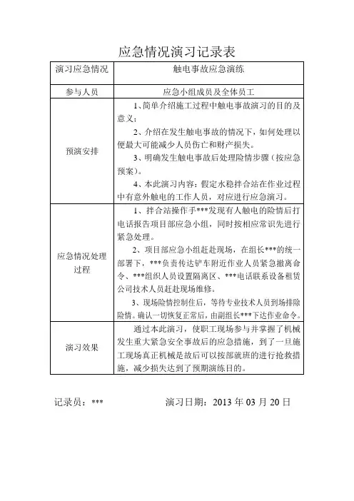 应急预案演习记录表