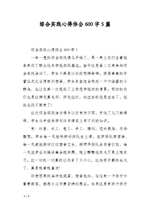 综合实践心得体会600字5篇
