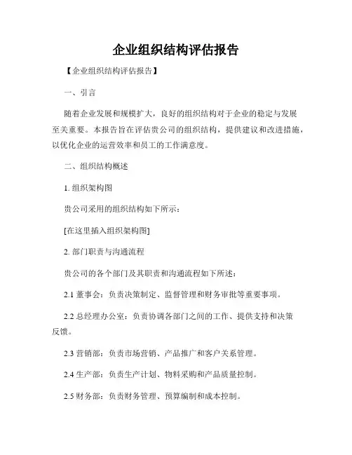 企业组织结构评估报告