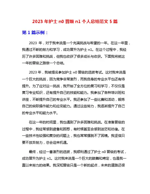 2023年护士n0晋级n1个人总结范文5篇