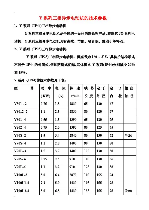 (完整word版)Y系列三相异步电动机的技术参数