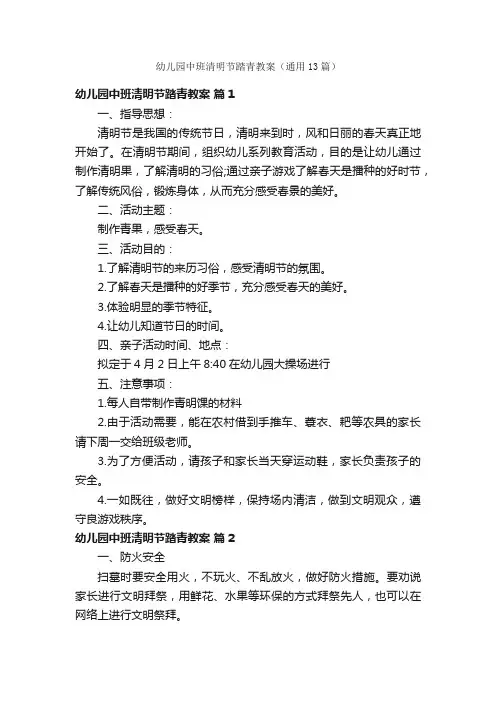 幼儿园中班清明节踏青教案（通用13篇）