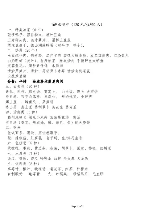 自助餐菜谱