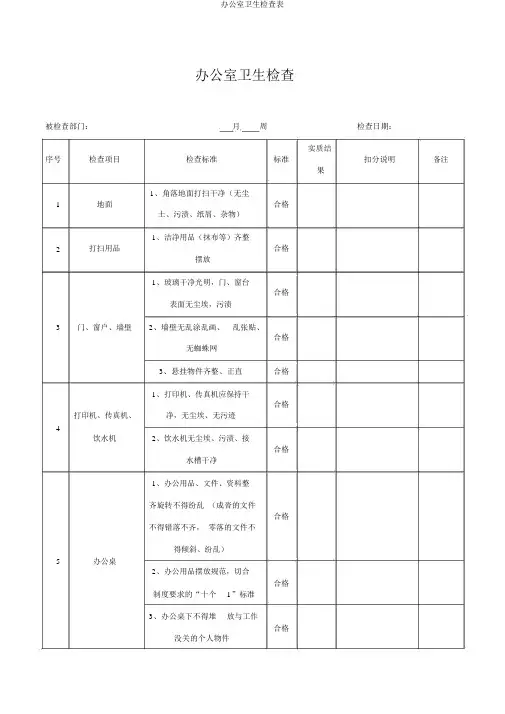 办公室卫生检查表