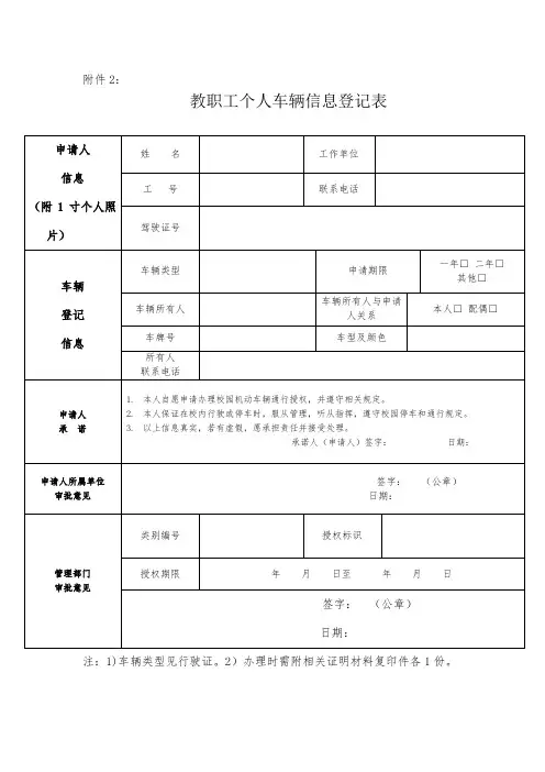 教职工个人车辆信息登记表