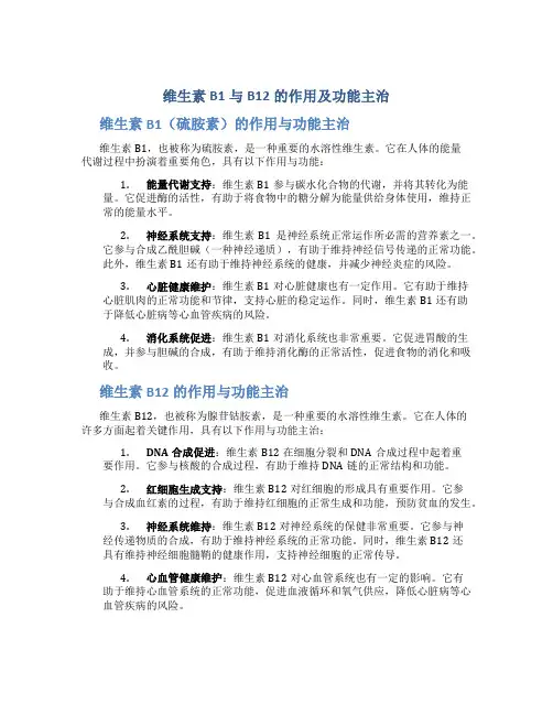 维生素b1与b12的作用及功能主治