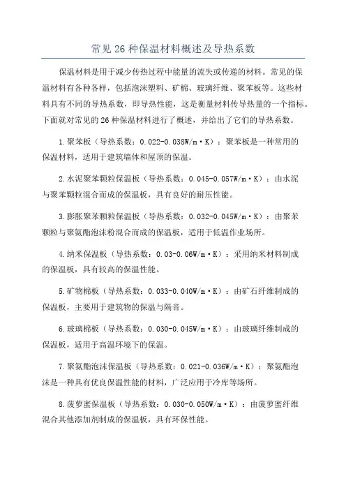 常见26种保温材料概述及导热系数