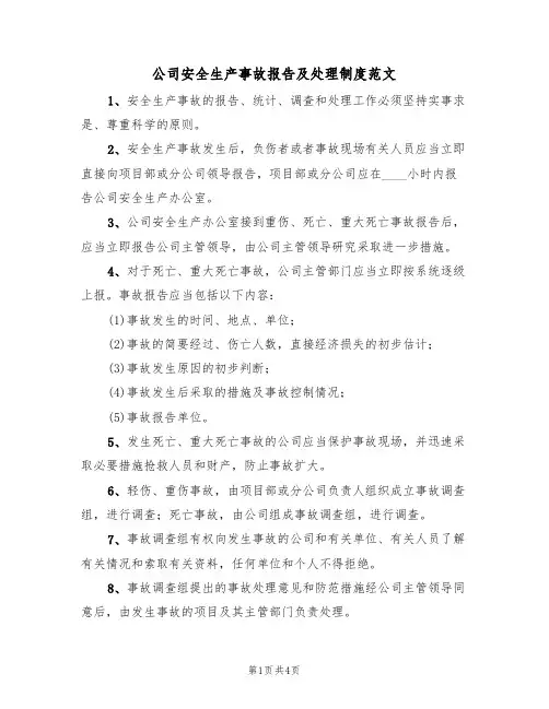 公司安全生产事故报告及处理制度范文（2篇）