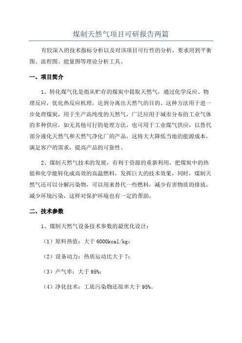 煤制天然气项目可研报告两篇