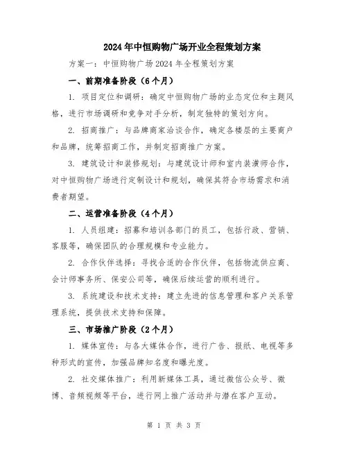 2024年中恒购物广场开业全程策划方案