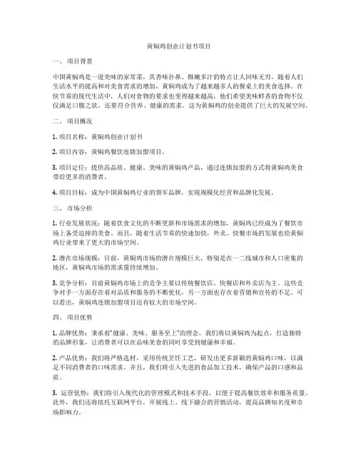 黄焖鸡创业计划书项目
